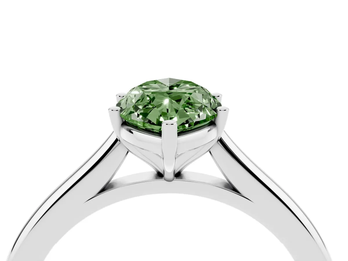Fancy Green Marquise Cut Cut Solitaire Ring with Cathedral Band and Four-Prong Setting Silver