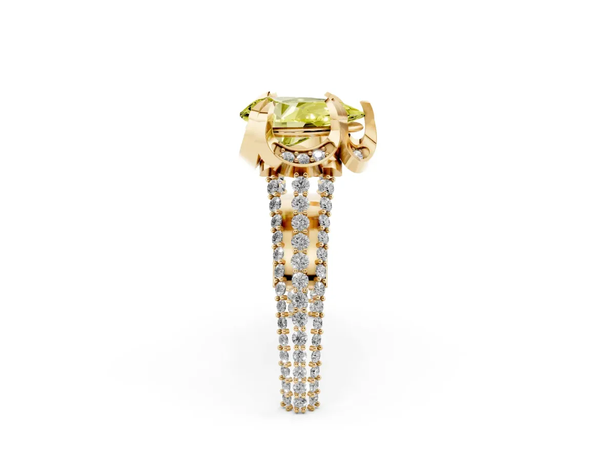Fancy Yellow Pear Cut Solitaire Pave Split Shank Ring with Four-Prong Setting Yellow gold