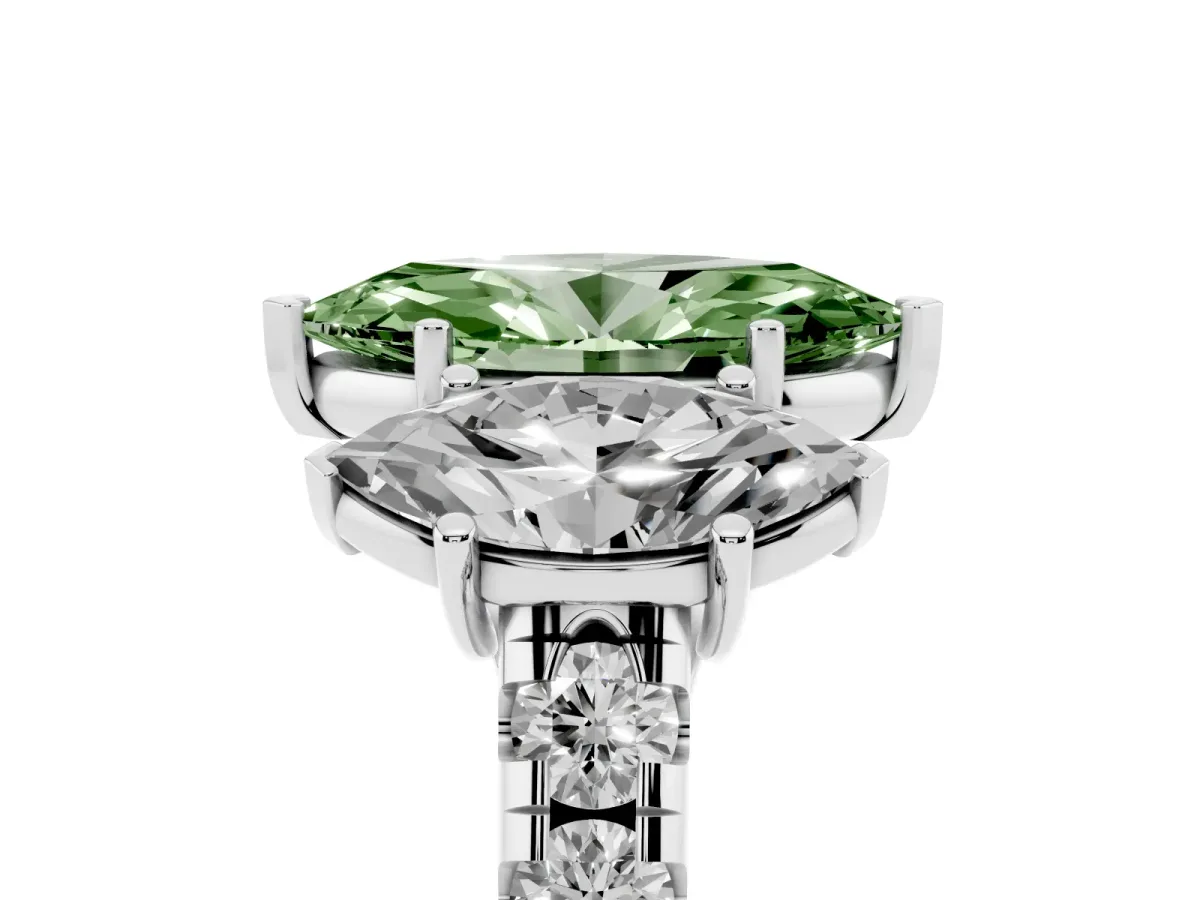 Fancy Green Three-Stone Marquise Cut Diamond Pavé Band with Prong Setting Silver