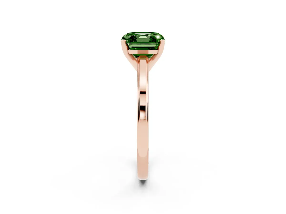 Fancy Green Asscher Cut Solitaire Diamond Ring with Four-Prong Setting and Classic Band Rose gold