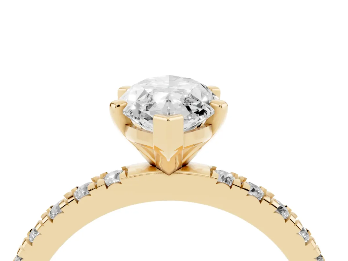 Marquise Cut Diamond Pavé Band Solitaire with Four-Prong Setting Yellow gold