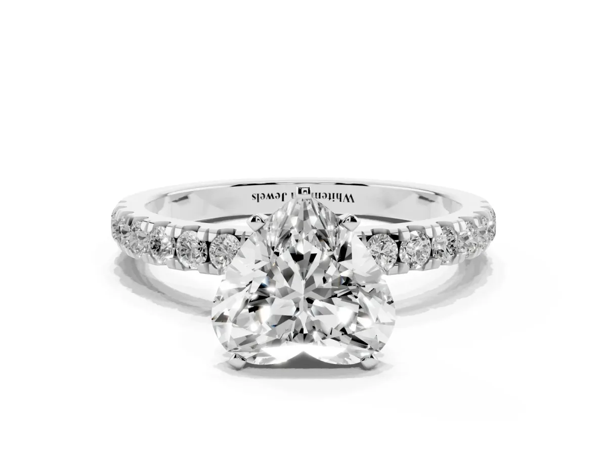 Heart Cut Diamond Solitaire Ring with Pavé Accents and Four-Prong Setting Silver