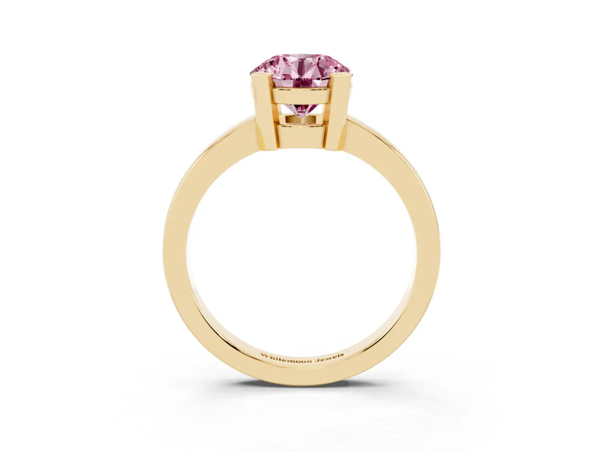 Fancy Pink Round Cut Cut Solitaire Ring with Four-Prong Setting and Classic Band Yellow gold
