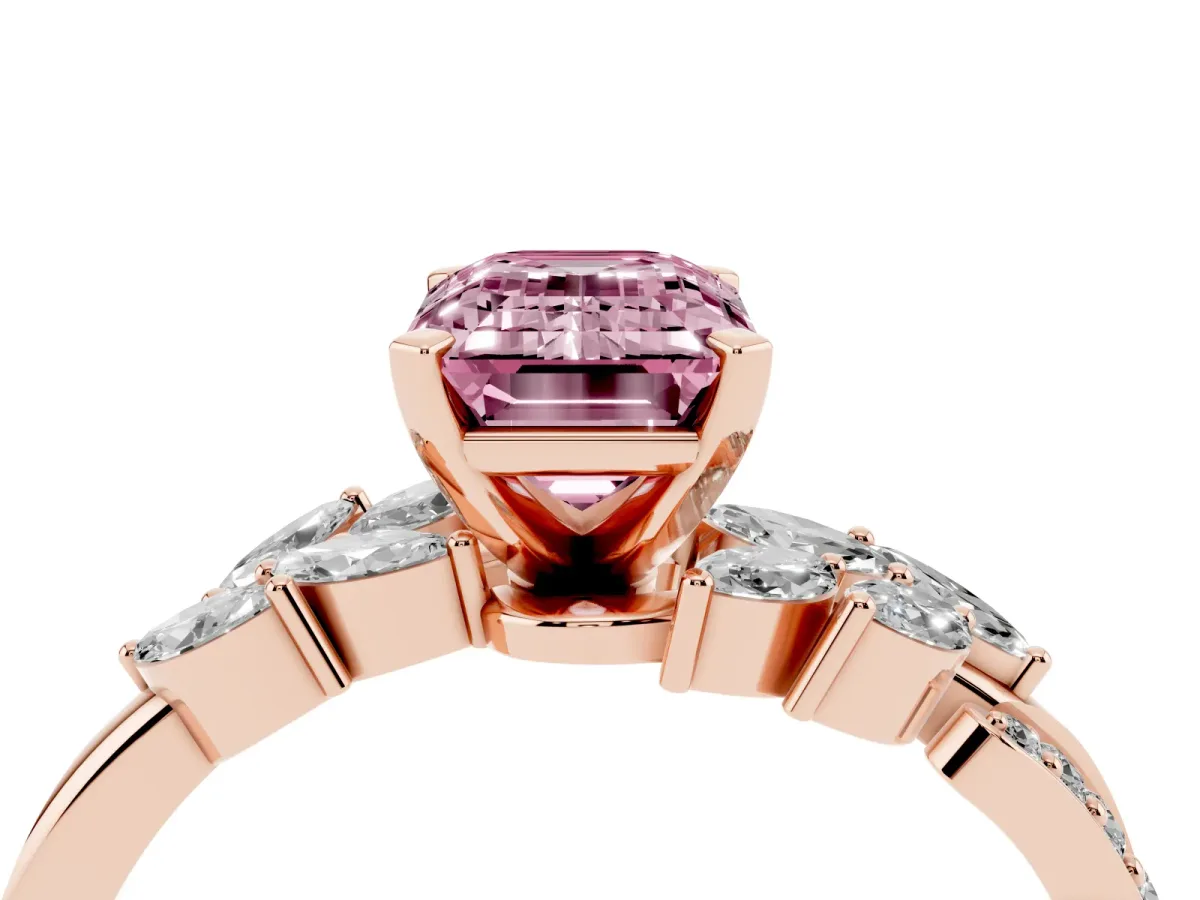 Fancy Pink Emerald Cut Solitaire Marquise Twist Band with Six-Prong Setting Rose gold