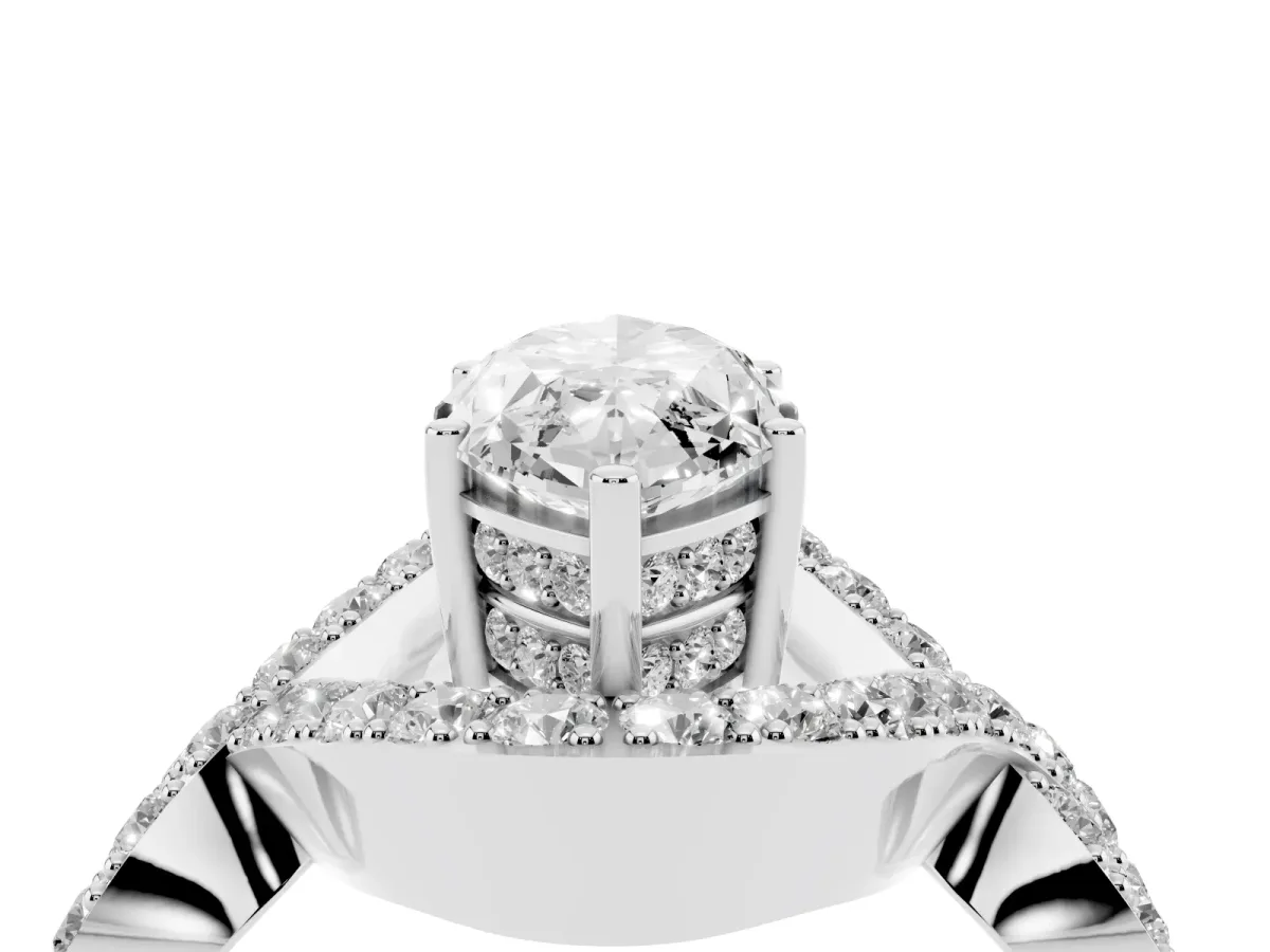 Marquise Cut Solitaire Twist Band Pavé Diamond Engagement Ring Silver