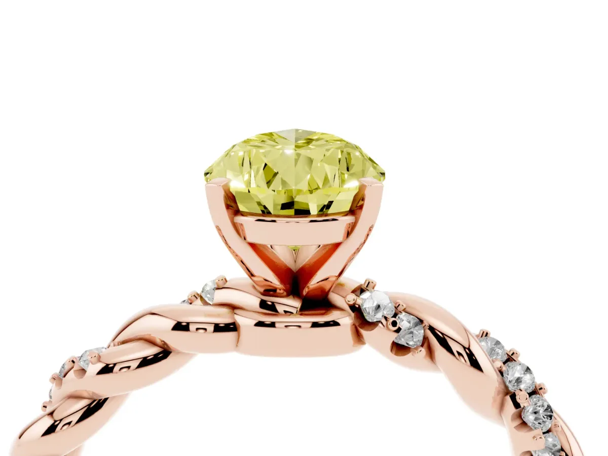Fancy Yellow Pear Cut Diamond Solitaire Ring with Twisted Band and Pavé Accents Rose gold