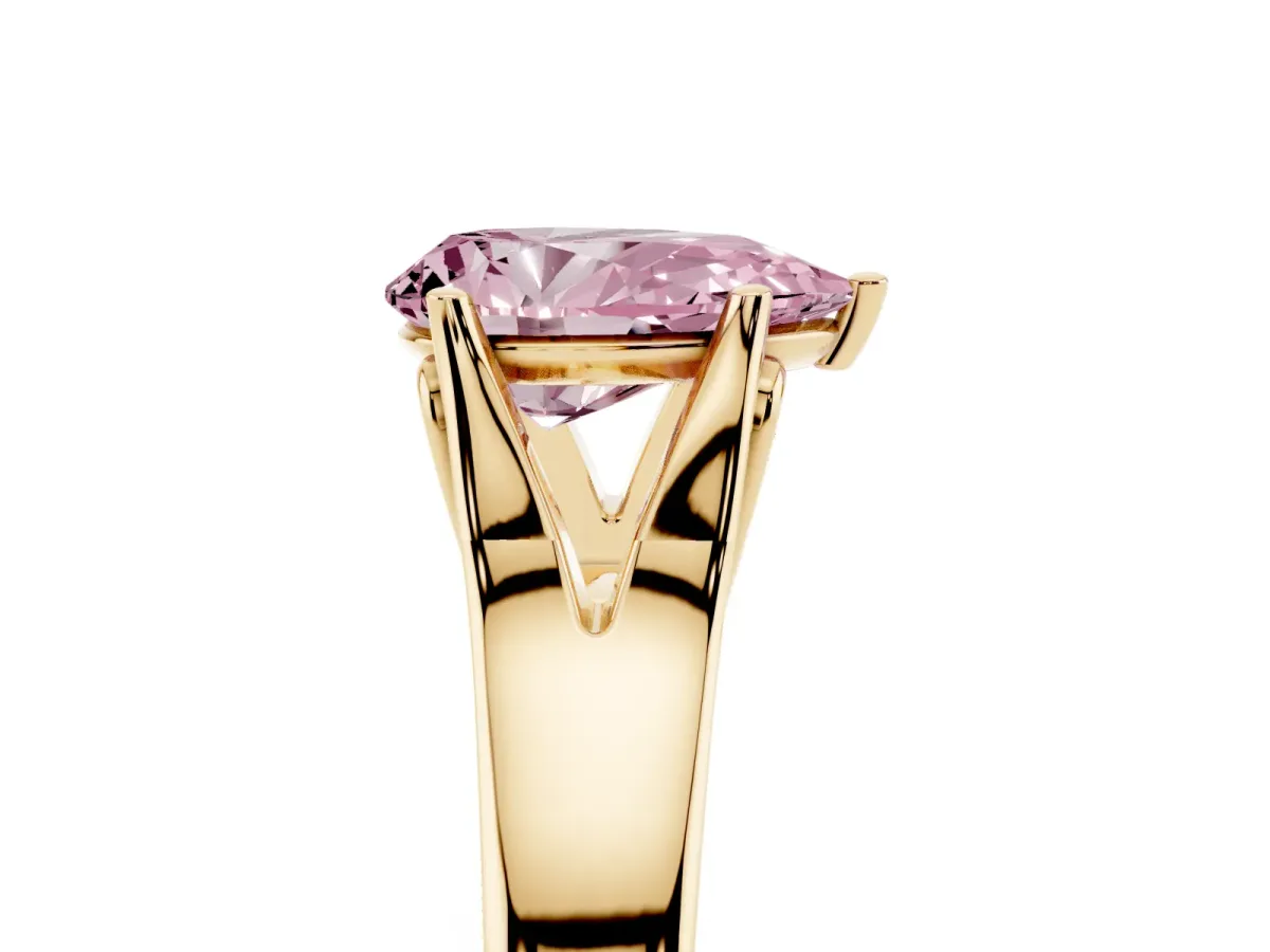 Fancy Pink Pear Cut Solitaire Diamond Ring with Cathedral Band and Four-Prong Setting Yellow gold
