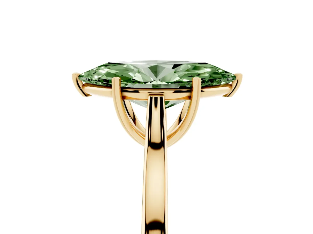 Fancy Green Marquise Cut Solitaire Heart Prong Engagement Ring with Tapered Band Yellow gold