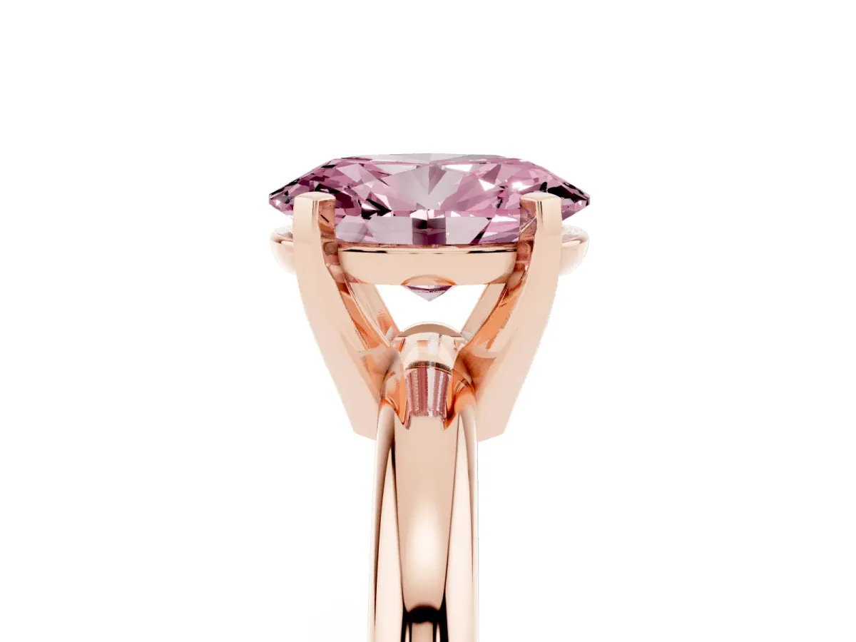 Fancy Pink Oval Cut Diamond Solitaire Engagement Ring with Round Band and Four-Prong Setting Rose gold