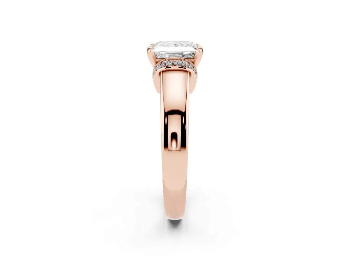 Princess Cut Solitaire Diamond Ring with Pave Band and Six-Prong Setting Rose gold