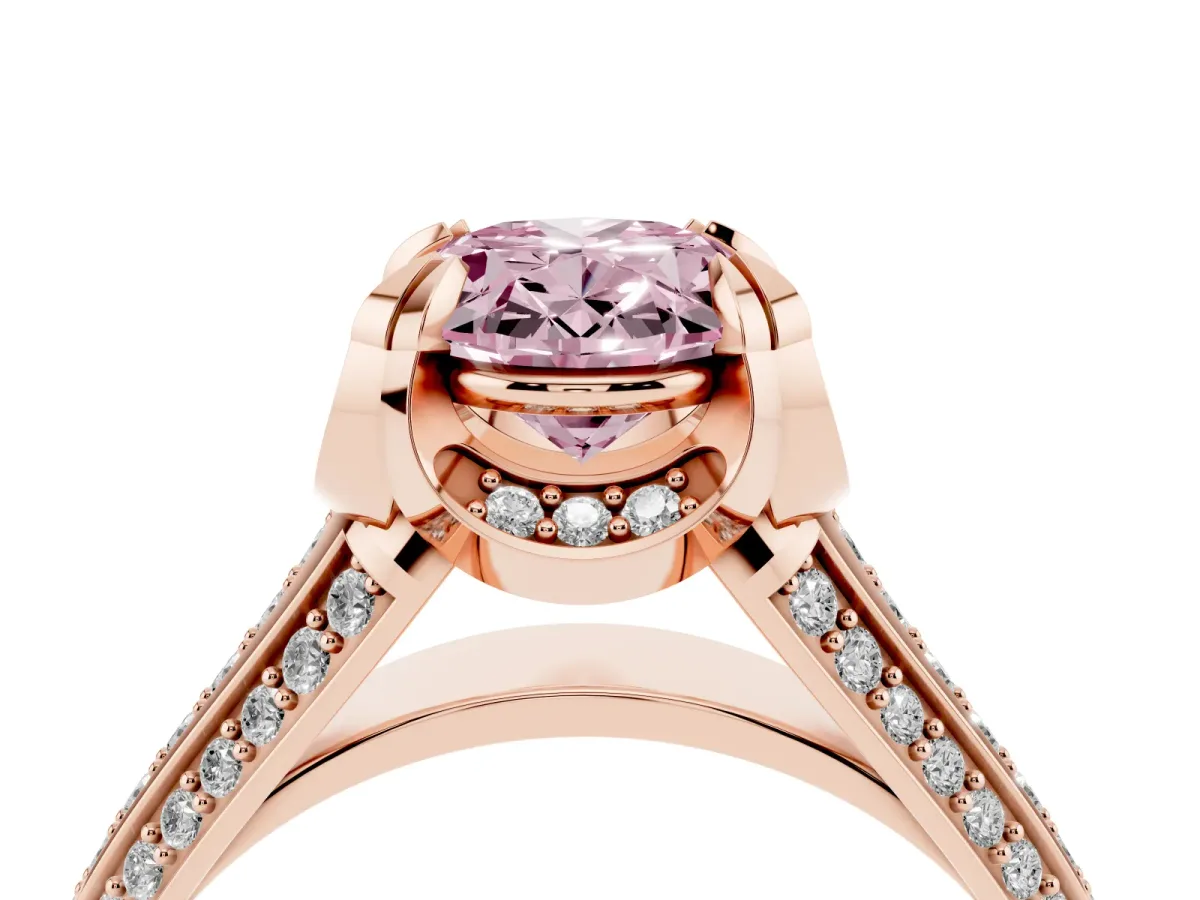 Fancy Pink Oval Cut Solitaire Pave Split Shank Ring with Four-Prong Setting Rose gold