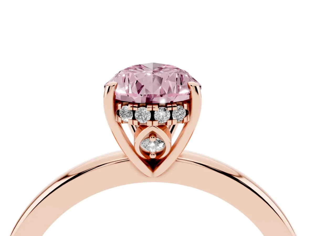 Fancy Pink Pear Cut Solitaire Diamond Ring with Prong Setting and Plain Band Rose gold