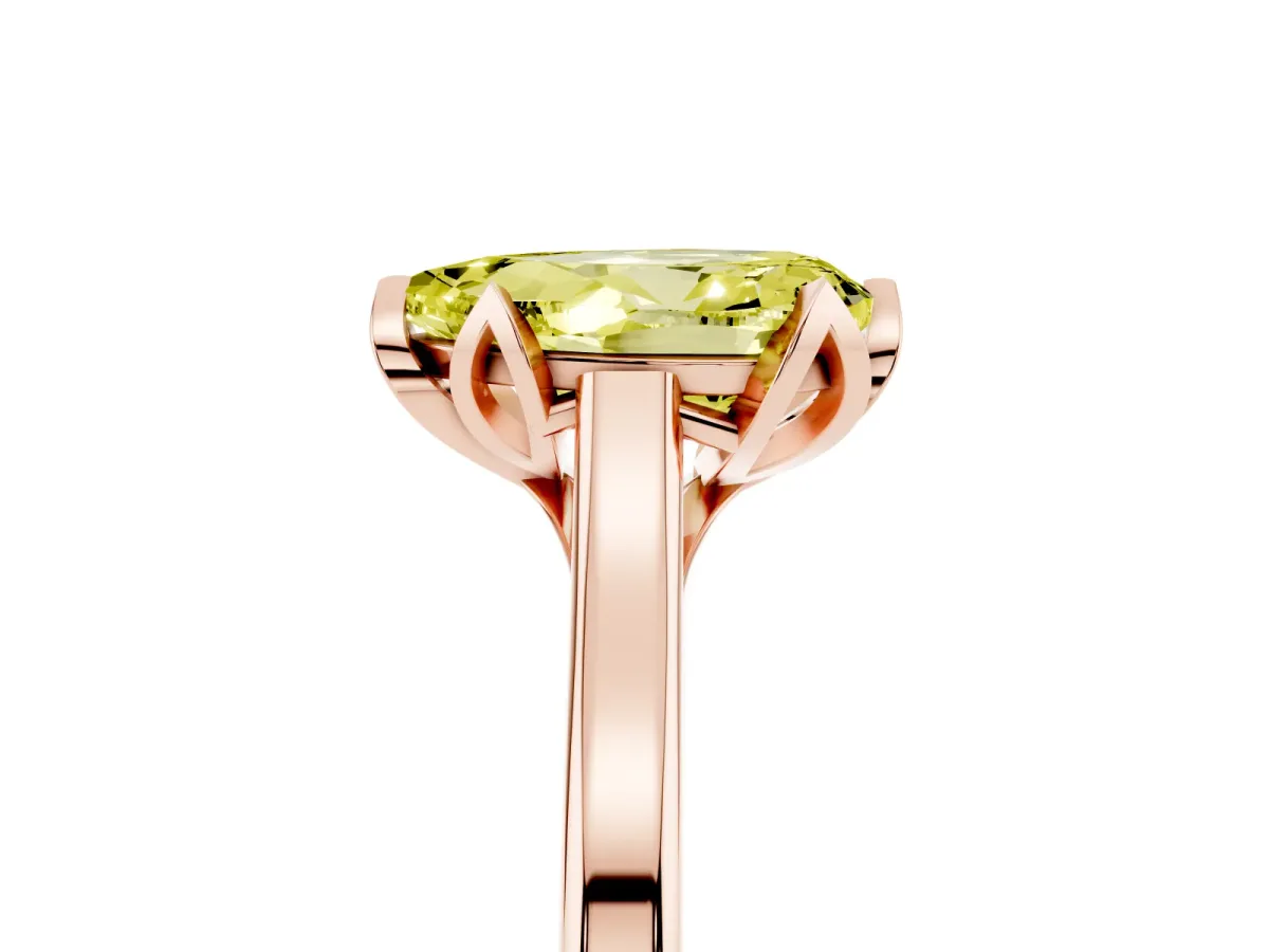 Fancy Yellow Pear Cut Diamond Solitaire Ring with Flower Prong Setting and Classic Band Rose gold