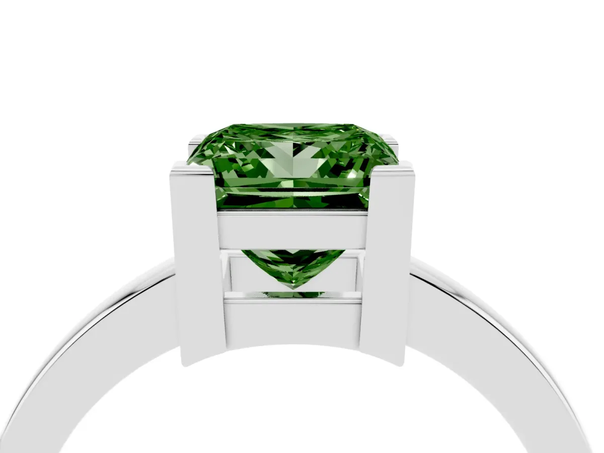 Fancy Green Princess Cut Cut Solitaire Ring with Four-Prong Setting and Classic Band Silver