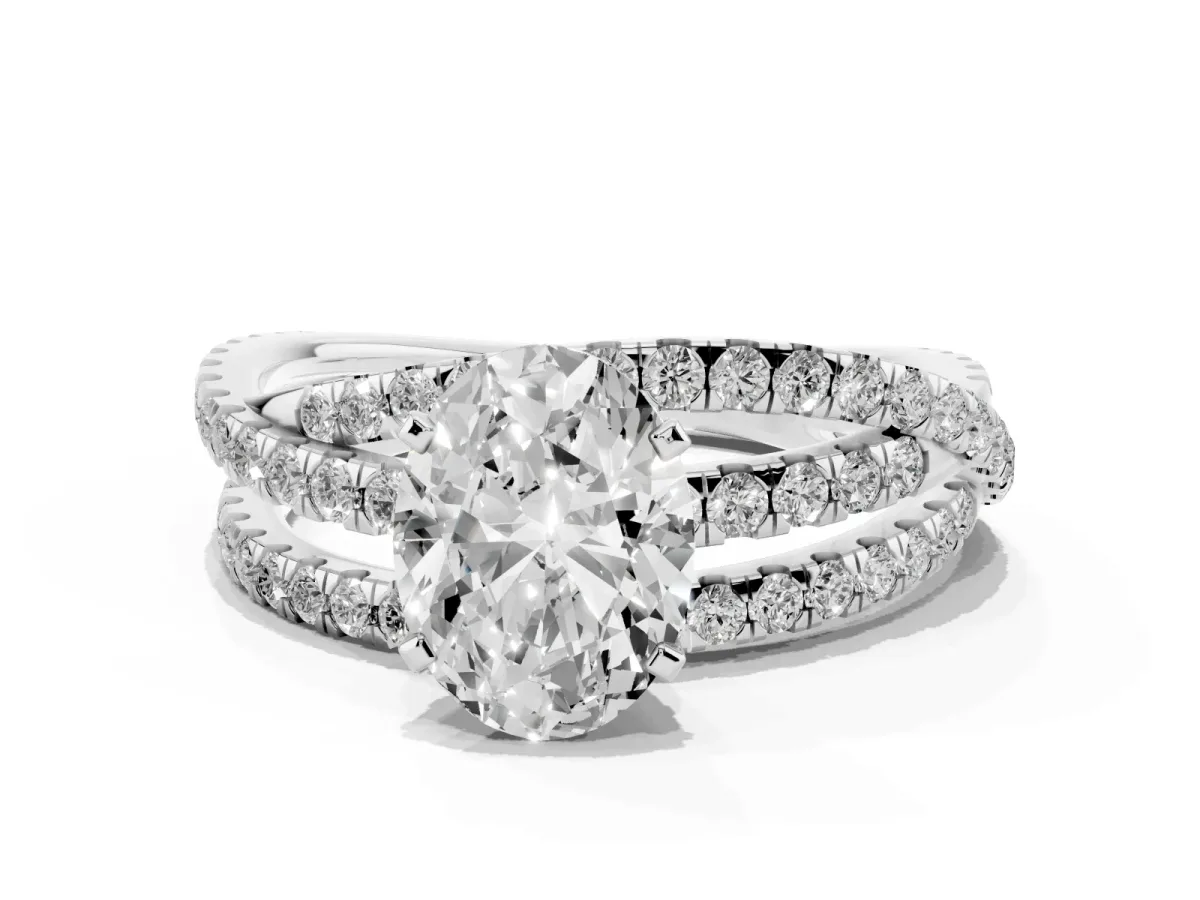 Oval Cut Solitaire Twist Band with Pavé Setting and Four-Prong Setting Platinum