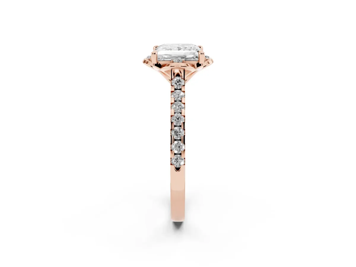 Princess Cut Diamond Ring with Pavé Band and Floral Prong Setting Rose gold