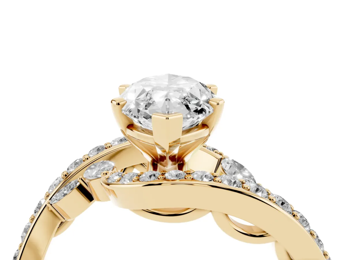 Marquise Cut Solitaire with Pavé Twist Band and Four-Prong Setting Yellow gold