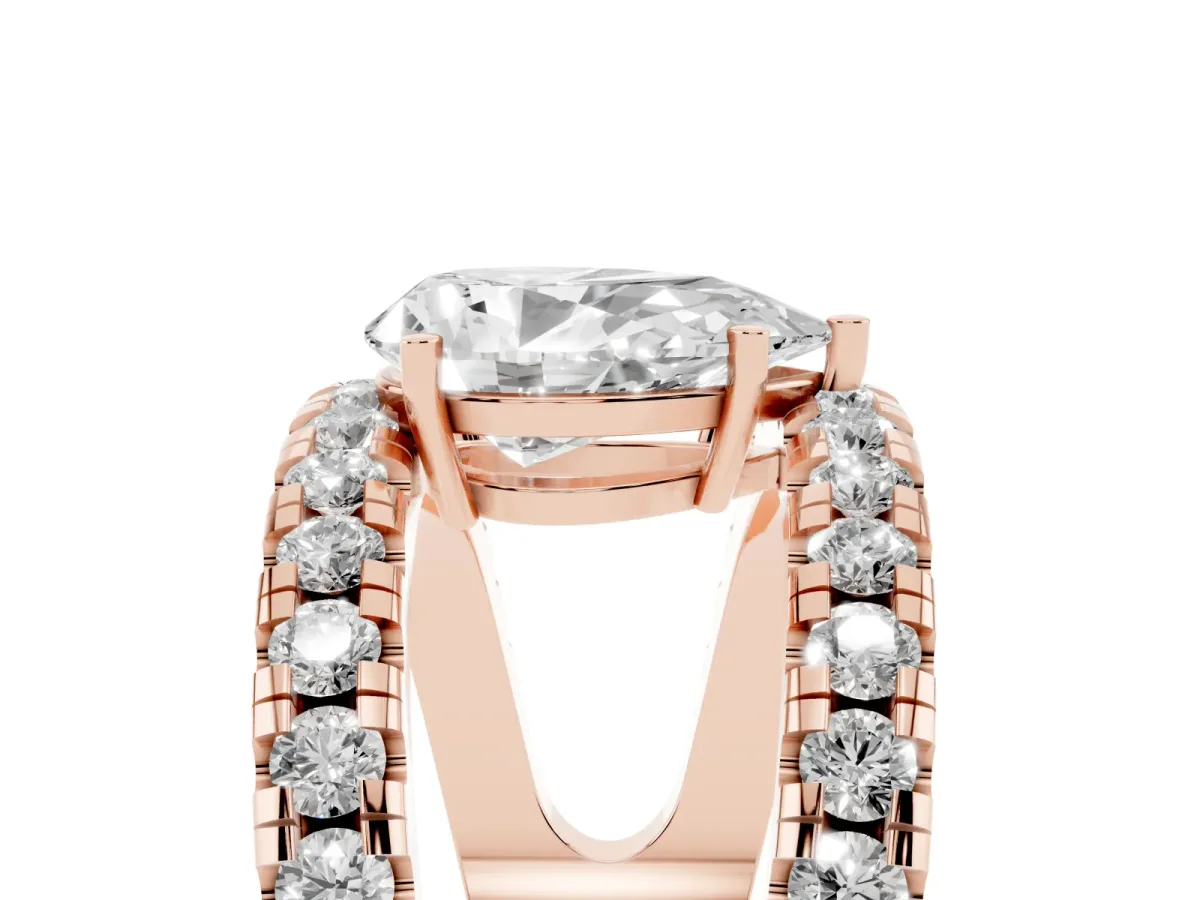 Pear Cut Solitaire Split Shank Pave Diamond Ring Rose gold