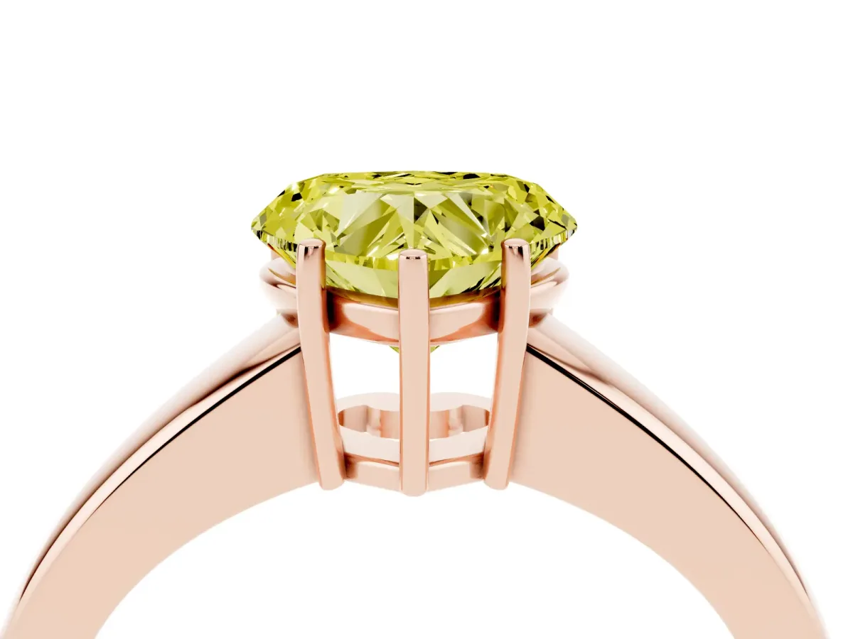 Fancy Yellow Heart Cut Solitaire Diamond Ring with Tapered Band and Four-Prong Setting Rose gold