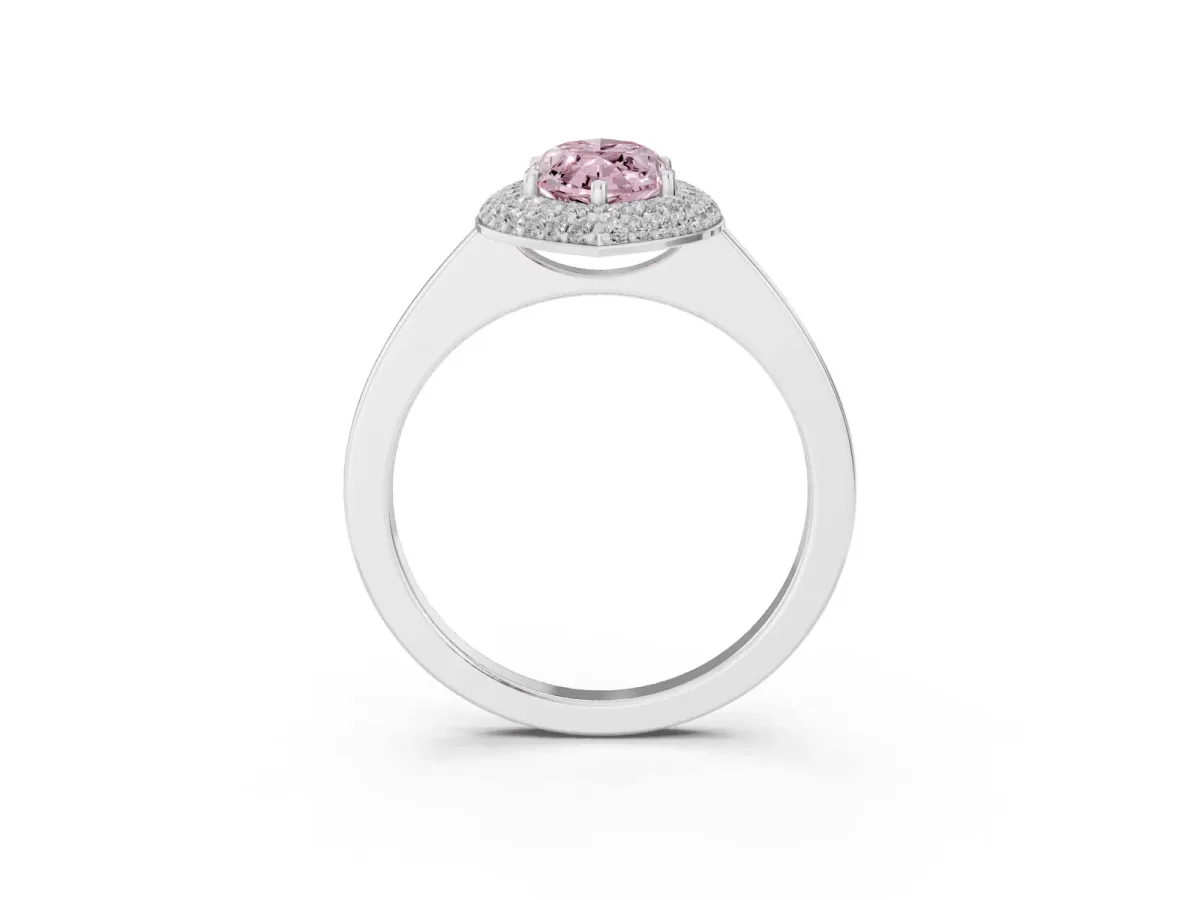 Fancy Pink Marquise Cut Halo Diamond Engagement Ring with Solitaire Band and Four-Prong Setting Platinum