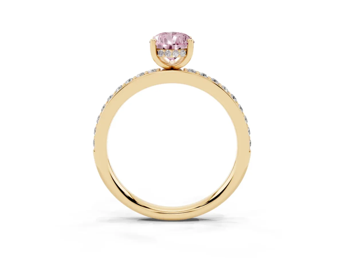 Fancy Pink Pear Cut Cut Diamond Pavé Band Ring with Four-Prong Setting Yellow gold