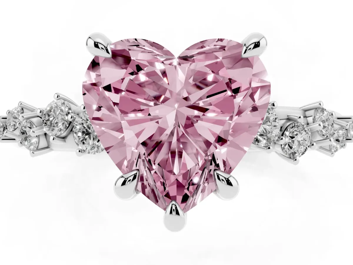 Fancy Pink Heart Cut Cut Diamond Vine Band with Four-Prong Setting Silver
