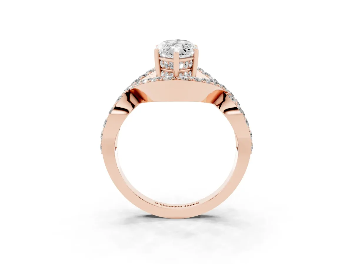 Marquise Cut Solitaire Twist Band Pavé Diamond Engagement Ring Rose gold