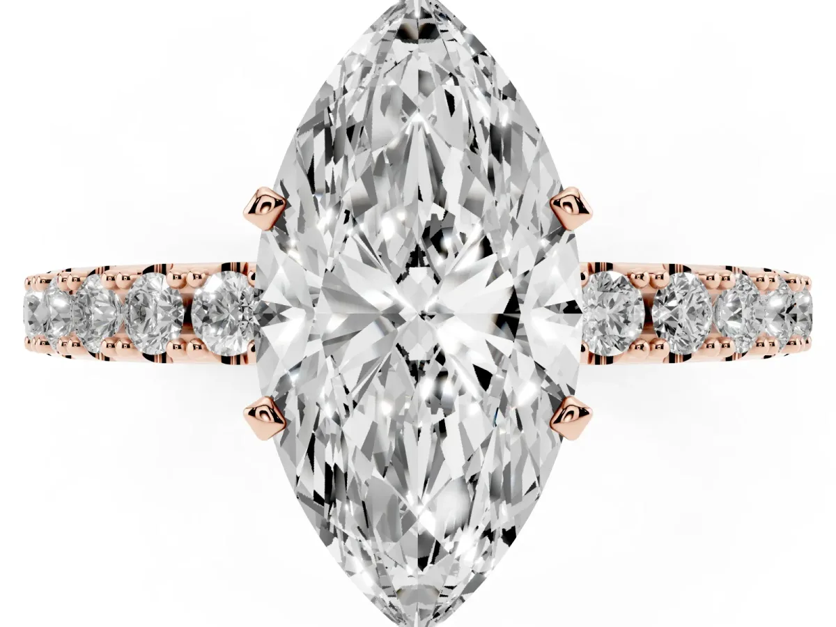 Marquise Cut Diamond Solitaire Pavé Band with Four-Prong Setting Rose gold