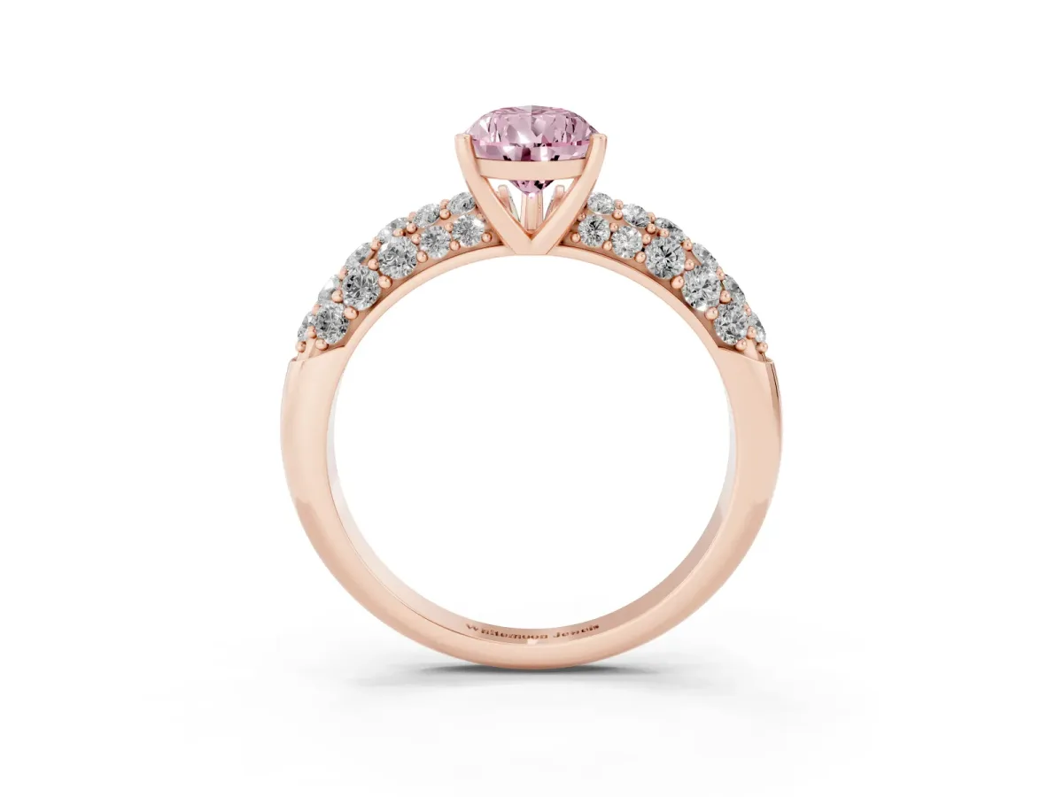 Fancy Pink Pear Cut Diamond Pavé Band Solitaire Ring with Four-Prong Setting Rose gold