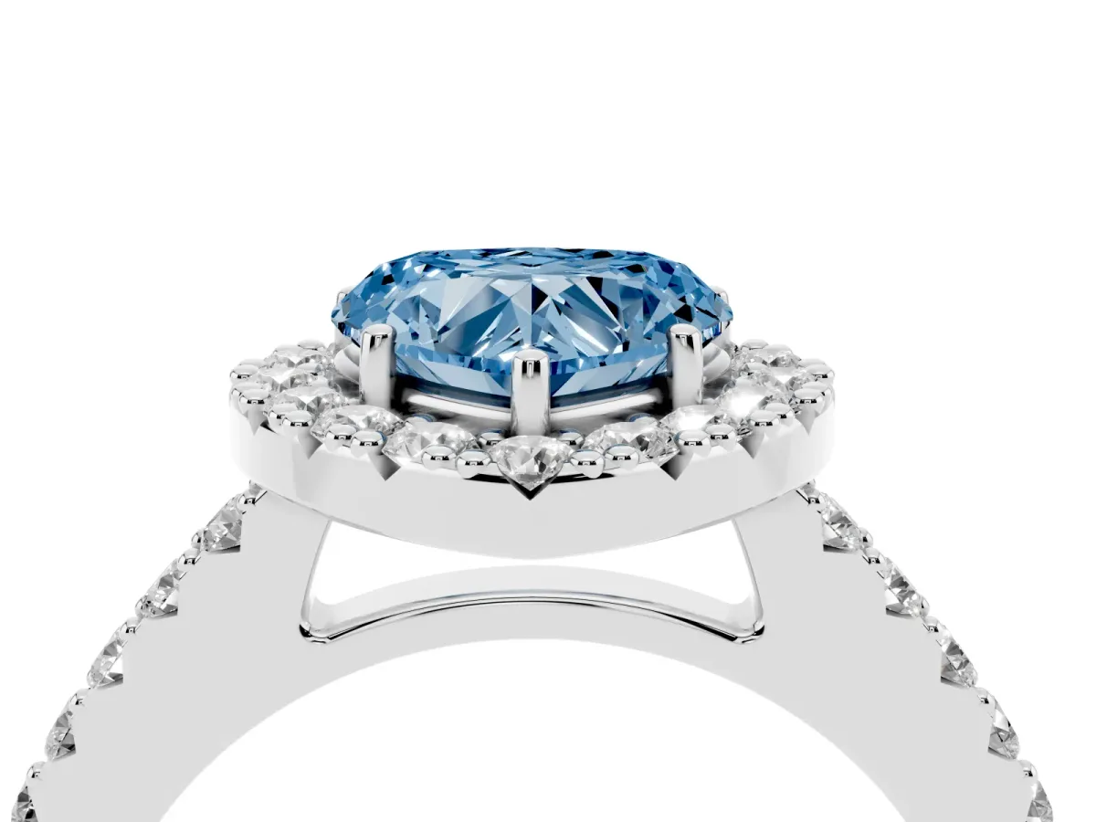 Fancy Blue Heart Cut Halo Diamond Pavé Solitaire Ring Platinum