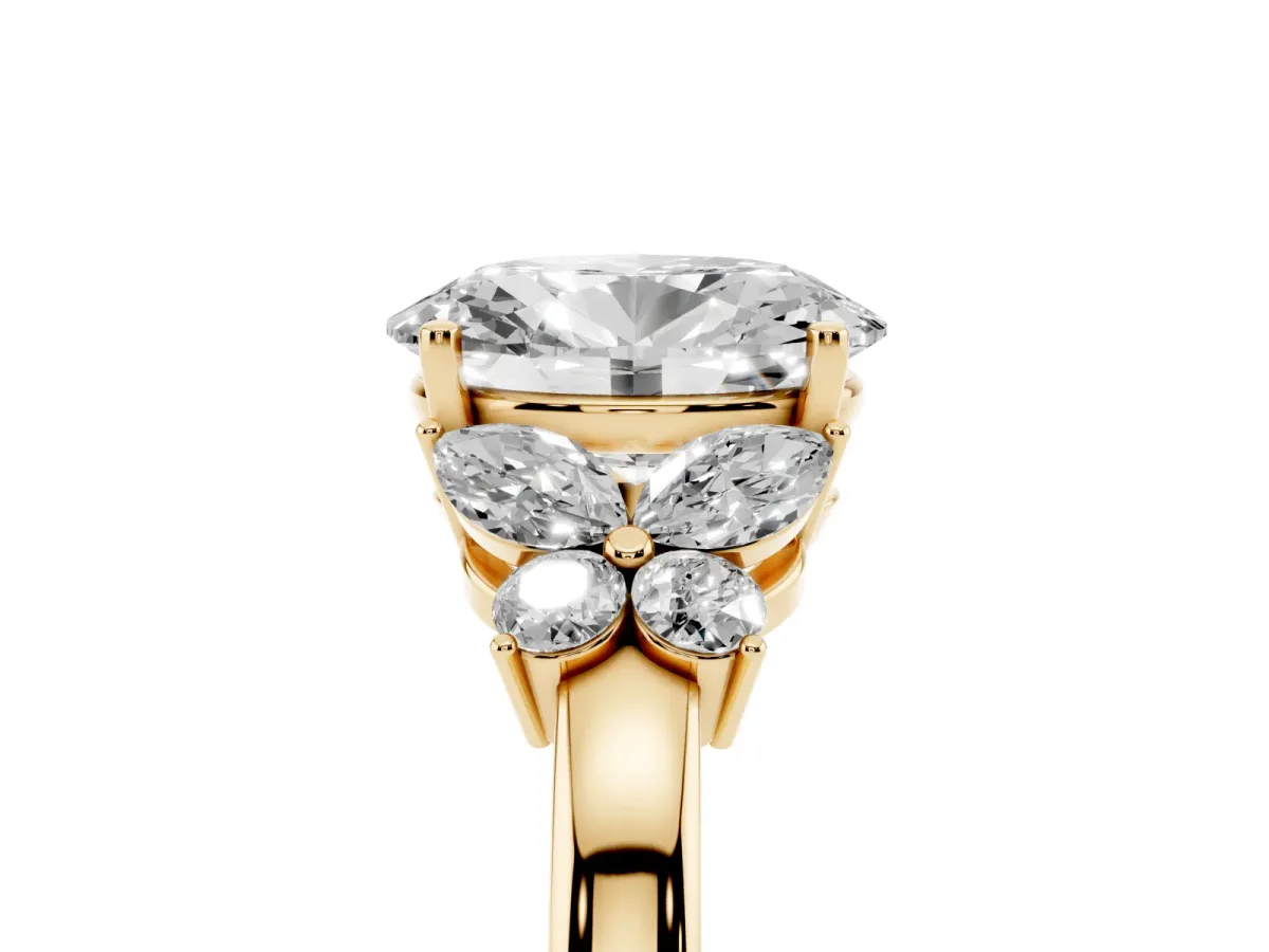 Oval Cut Cut Solitaire Floral Diamond Ring with Four-Prong Setting Yellow gold