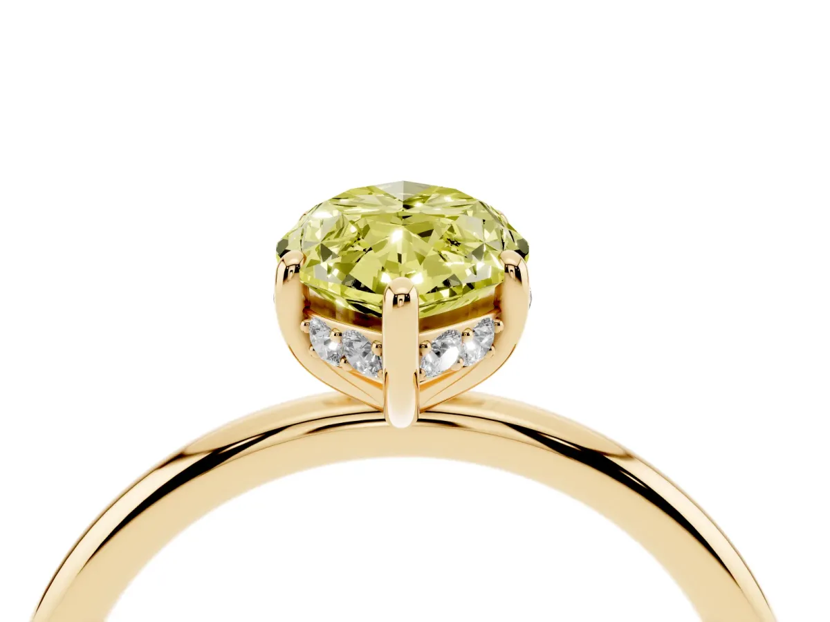 Fancy Yellow Marquise Cut Solitaire Diamond Ring with a Classic Band and Four-Prong Setting Yellow gold