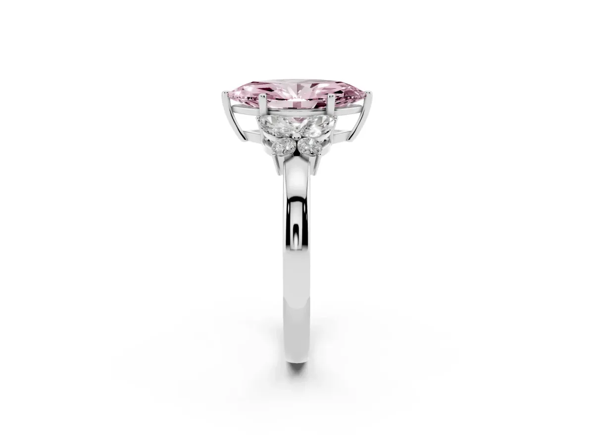 Fancy Pink Marquise Cut Cut Solitaire Floral Diamond Ring with Four-Prong Setting Silver