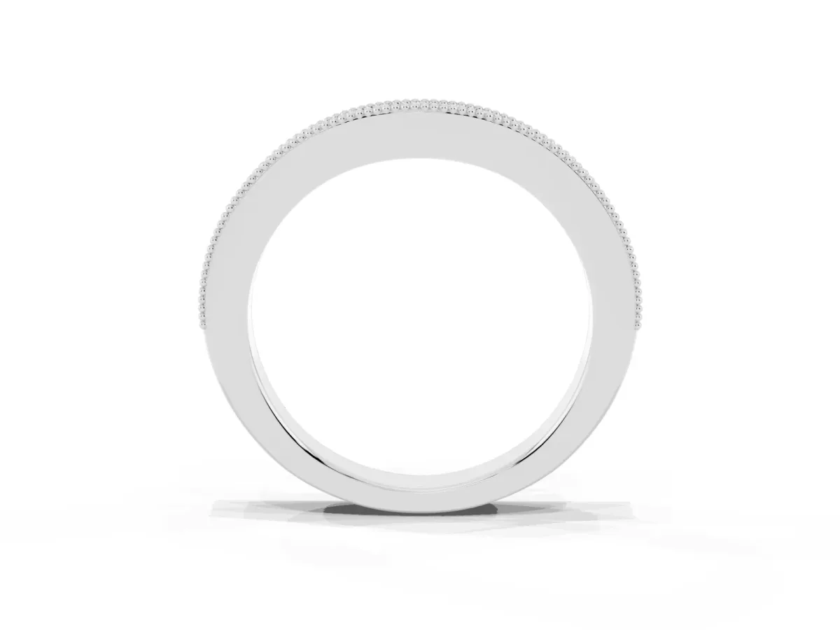 Round Brilliant Milgrain Bezel Set Diamond Wave Band Silver