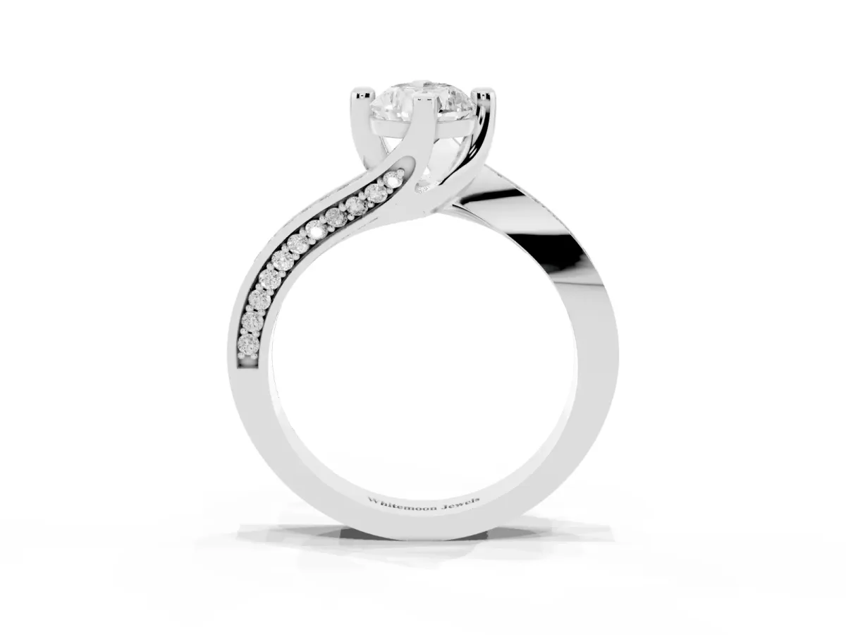 Pear Cut Solitaire Diamond Twist Band with Pavé Setting and Four-Prong Setting Silver