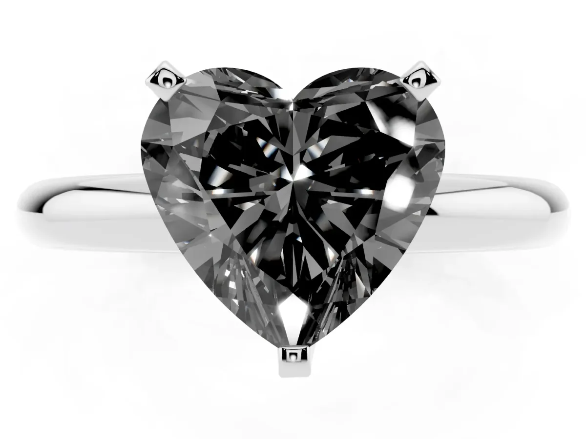 Fancy Black Heart Cut Diamond Solitaire Engagement Ring with Round Band and Four-Prong Setting Platinum