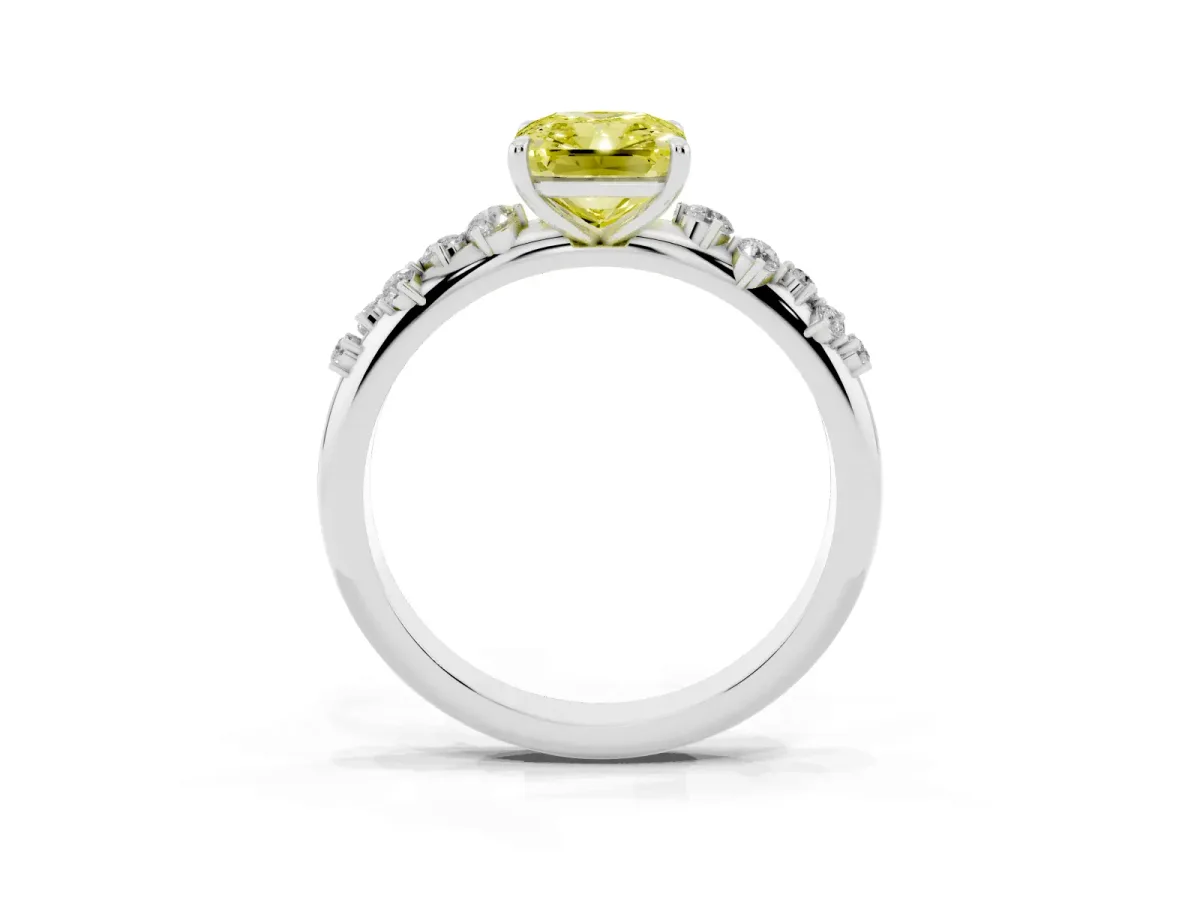 Fancy Yellow Radiant Cut Diamond Cluster Prong-Set Solitaire Ring Silver