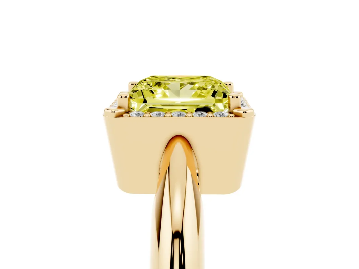 Fancy Yellow Princess Cut Cut Diamond Halo Engagement Ring with Split Shank and Four-Prong Setting Yellow gold
