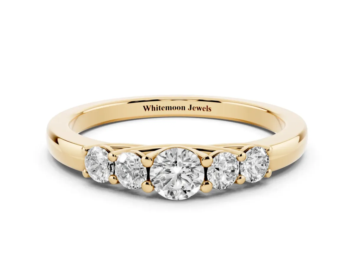 Five-Stone Round Diamond Prong Set Half Eternity Band Yellow gold