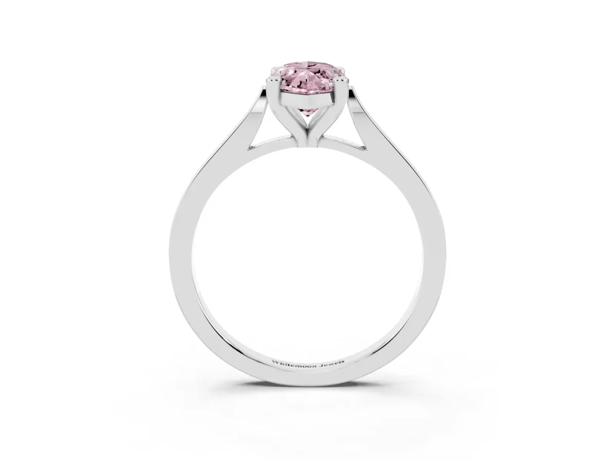 Fancy Pink Marquise Cut Solitaire Diamond Ring with Four-Prong Setting and Tapered Band Silver
