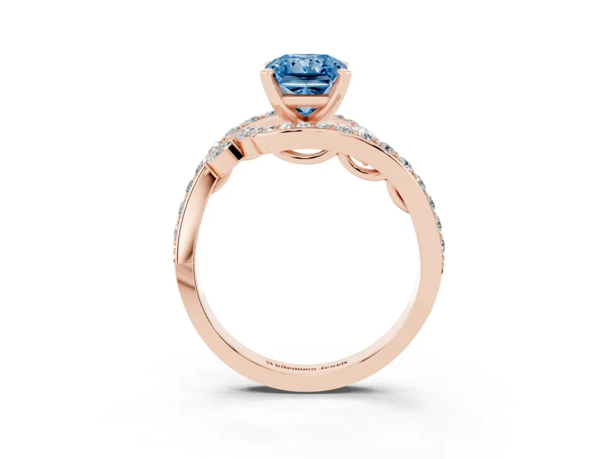 Fancy Blue Radiant Cut Solitaire with Pavé Twist Band and Four-Prong Setting Rose gold