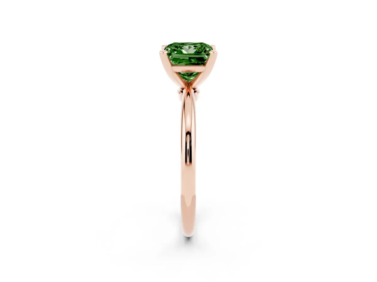 Fancy Green Princess Cut Diamond Solitaire Ring with Prong Setting and Classic Band Rose gold