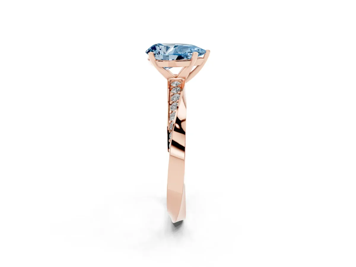 Fancy Blue Pear Cut Diamond Engagement Ring with Side Stone Accents and Four-Prong Setting Rose gold