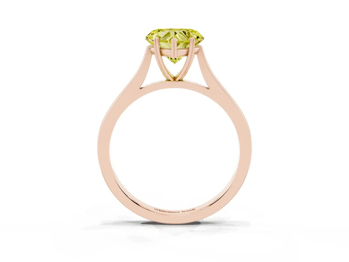 Fancy Yellow Heart Cut Solitaire Heart Prong Engagement Ring with Tapered Band Rose gold