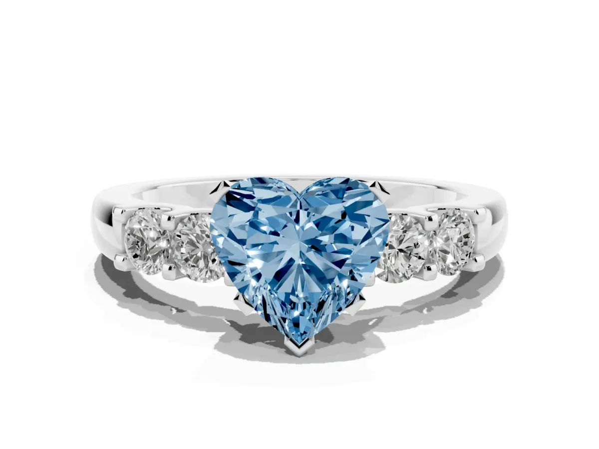 Fancy Blue Heart Cut Brilliant Cut Diamond Five-Stone Prong Set Engagement Ring with Channel Band White gold