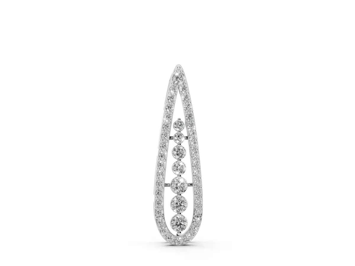 Teardrop Pavé Round Diamond Prong Pendant Silver