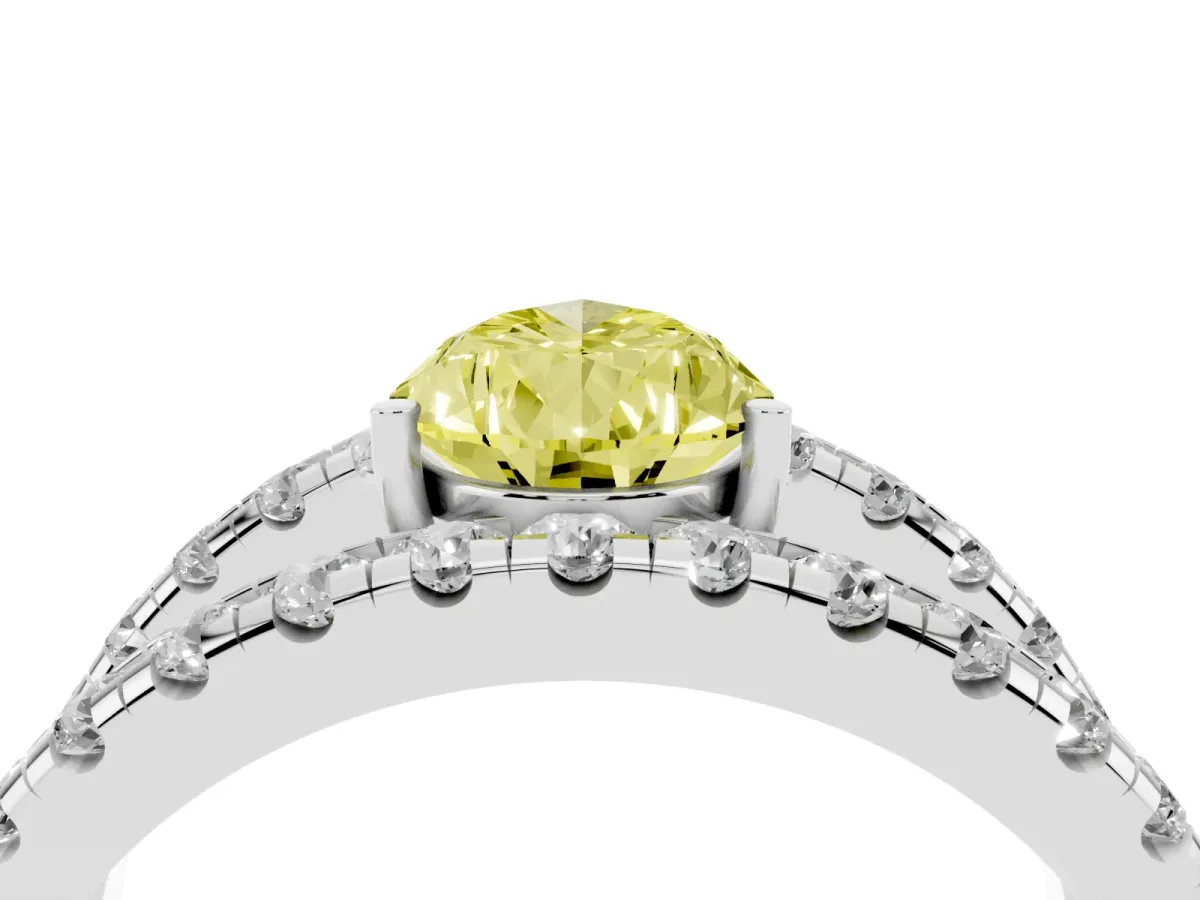 Fancy Yellow Pear Cut Solitaire Split Shank Pave Diamond Ring Silver