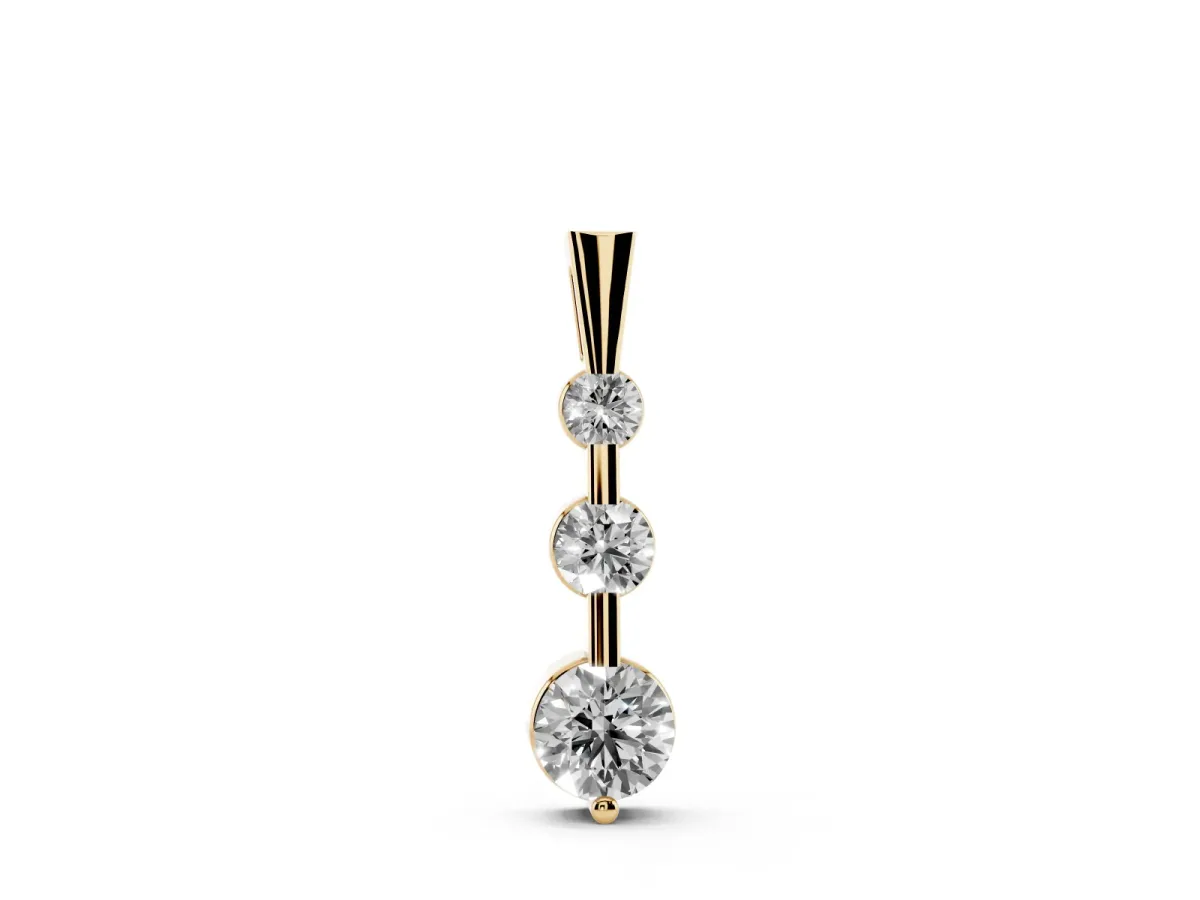 Three-Stone Round Diamond Prong-Set Pendant Yellow gold