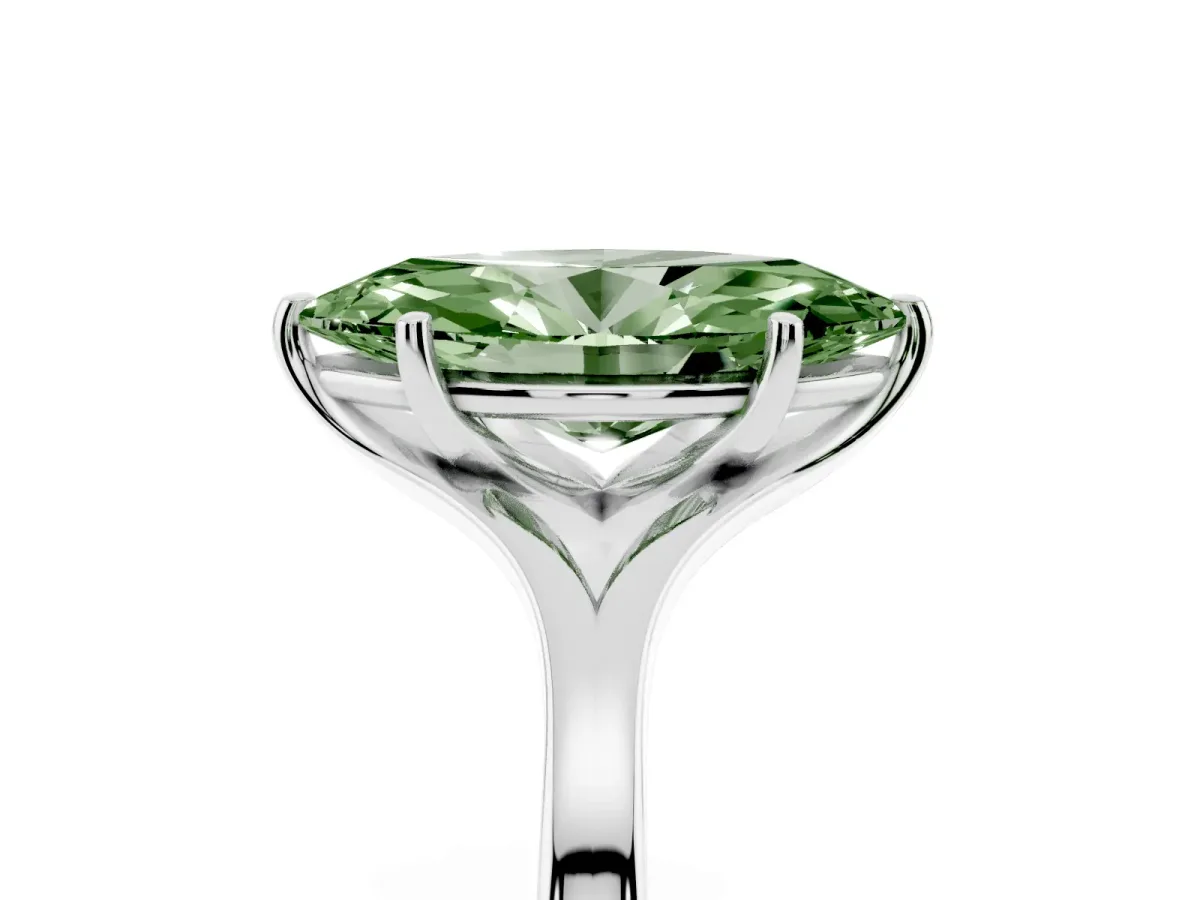 Fancy Green Marquise Cut Solitaire Diamond Ring with Six-Prong Setting and Tapered Band Silver