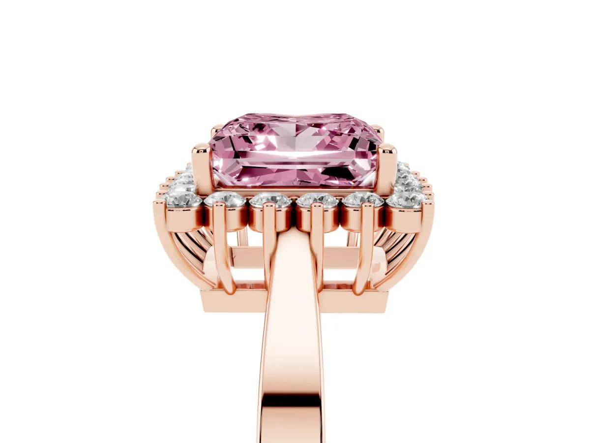 Fancy Pink Princess Cut Cut Diamond Halo Ring with Round Brilliant Halo and Solitaire Band Rose gold